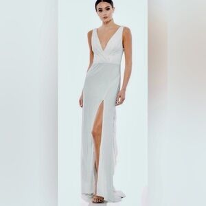NWT MAC DUGGAL SZ 2 White Deep V Back Long Evening Gown #12336
